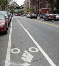 The city's older painted bike lanes, like the Fort Washington Avenue lane shown here, don't lead to more traffic crashes despite increased bike volumes, new research shows. Photo: Department of City Planning.