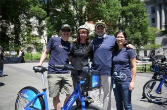 Glory days: Jon Orcutt (left with then-DOT Commissioner Janette Sadik-Khan, then Deputy Mayor Howard Wolfson, and then-DOT bike-share program director Kate Fillin-Yeh) will become the advocacy leader of Bike New York.