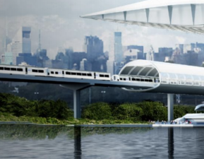 A rendering of the proposed AirTrain from Willets Point to LaGuardia. Image: Governor's Office