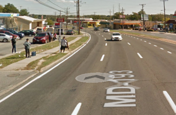 Langley Park, a suburb of Washington, D.C., was built around cars. But many current residents rely on walking, and the street environment puts them at risk. Google Street View via Greater Greater Washington