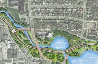 New York State DOT's plans to turn the Sacajaquada Expressway into a surface street don't go far enough to prioritize people instead of cars. Image via Buffalo Rising