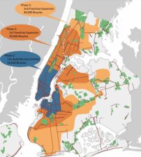 Covering every corner of NYC with bike-share stations may not pencil out, but this service area covering dense, walkable neighborhoods should be very achievable. Map: DCP [PDF]