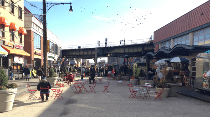 The new pedestrian plaza at the Myrtle-Wyckoff transit hub will save lives. Photos: David Meyer