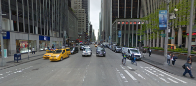 The block between 47th Street and 48th Street where a woman on a Citi Bike was struck yesterday. Photo: Google Maps