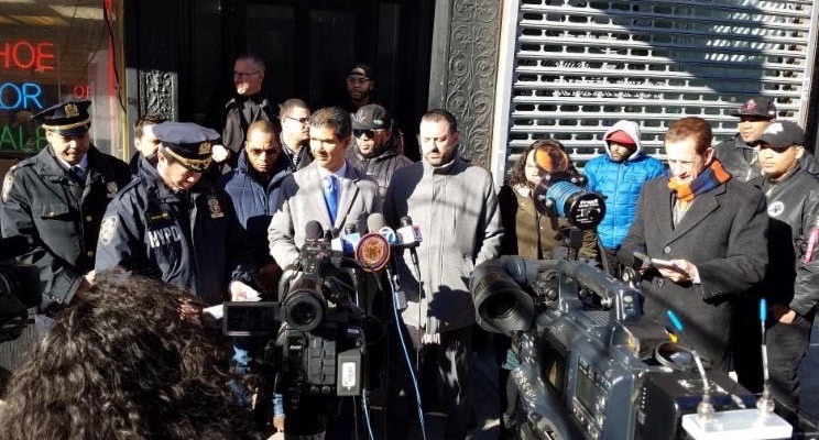 City Council Member Ydanis Rodriguez, center, and other officials called on the motorist who killed Jean Paul Guerrero to surrender to police. Rodriguez again urged Albany legislators to reform laws that reward drivers for fleeing the scene of serious crashes. Photo: Office of Council Member Rodriguez