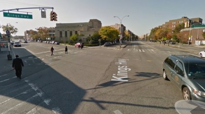 Nostrand Avenue at Kings Highway, where 29-year-old teacher Hermanda Booker was killed trying to cross the street. Image: Google Maps