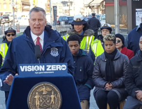 Mayor de Blasio says he won't ban cars in front of schools. Photo: NYC DOT