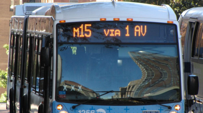 The M15 runs on dedicated bus lanes on First and Second Avenues on Manhattan's East Side. Photo: DOT