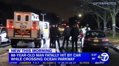 A motorist killed 88-year-old Feliks Dadiomov on Ocean Parkway, striking the victim head-on in a crosswalk. Simcha Felder’s bill to raise the speed limit would make the street more dangerous. Image: WABC