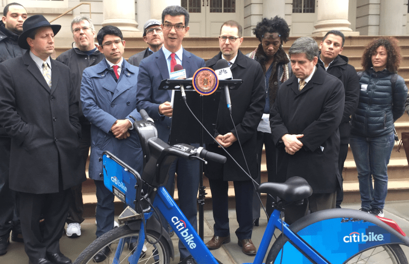 Council Member Ydanis Rodriguez says Mayor de Blasio should help fund future phases of Citi Bike expansion. Photo: David Meyer