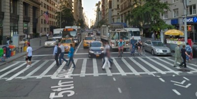 Fifth Avenue is the most heavily cycled southbound avenue in Manhattan, even though it doesn’t have a protected bikeway. Image: Google Maps