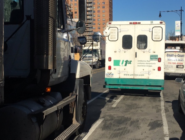 The Ninth Street “bike” lane in Park Slope. Photo: @BrooklynSpoke