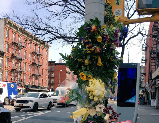 As news of her death spread yesterday and today, Kelly Hurley's friends and acquaintances paid tribute to her life by placing flowers at the site where she was struck. Photo: Doug Gordon