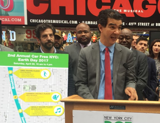 Rodriguez speaking earlier today at a DOT press conference for Car-Free Day. Photo: David Meyer