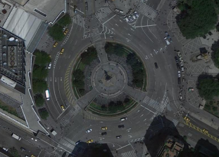 Columbus Circle is a big traffic free-for-all -- and a critical point in the Manhattan bike network. Photo: Google Maps
