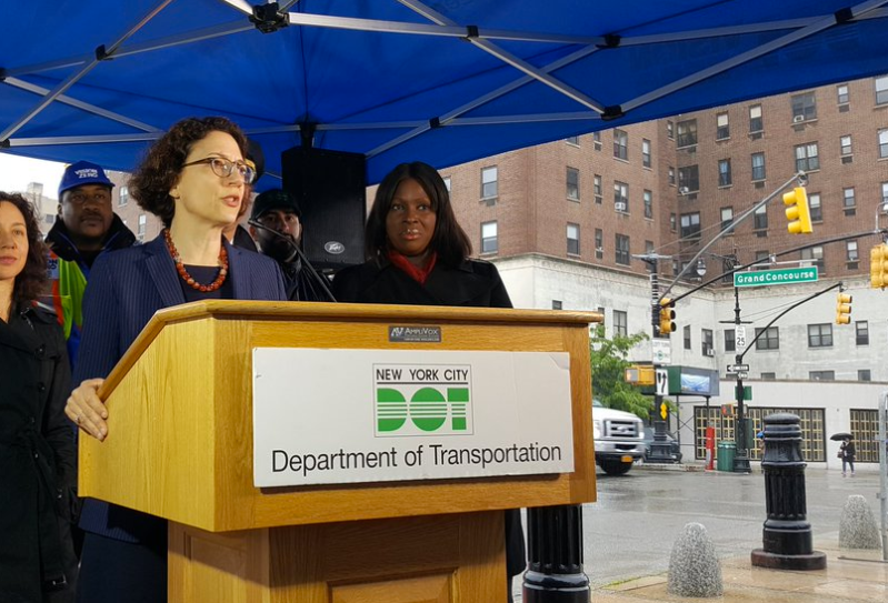 Transportation Commissioner Polly Trottenberg on the Grand Concourse yesterday. Photo: NYC DOT