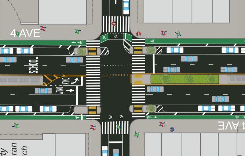To keep making progress on traffic safety, redesigns as substantial as this protected bike lane planned for Fourth Avenue in Brooklyn will have to be implemented citywide. Image: NYC DOT