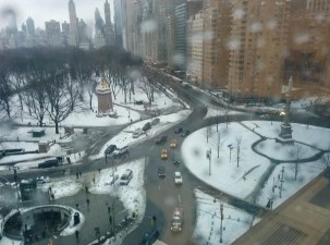 When it snows on Columbus Circle, street space that could be repurposed for walking and biking is revealed. Photo: Alex Knight/Twitter