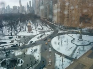 This Columbus Circle sneckdown hints at the excess asphalt that could be repurposed for walking and biking. Photo: Alex Knight/Twitter