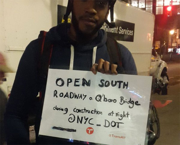 Without access to the north outer roadway, cyclists have to either wait for a circuitous shuttle bus or find another way over the bridge. Photo: Angela Stach
