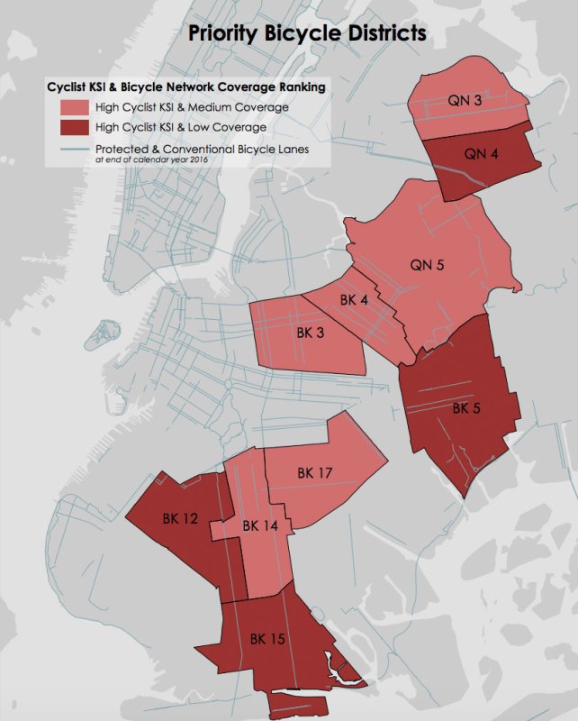 DOT will focus on these neighborhoods in Queens and Brooklyn with its next round of additions to the bike network. Image: DOT