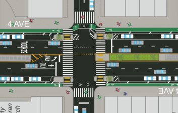DOT rendering of protected bike lanes on Fourth Avenue in Brooklyn.
