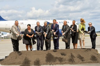 The governor broke ground on new facilities for Delta Airlines at LaGuardia Airport, which he called "a pillar of New York's transportation network." Photo: governor's office/Flickr
