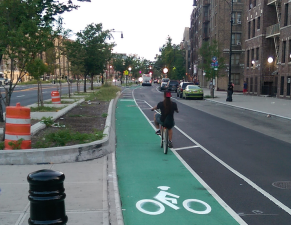 A painted bike lanes on the Grand Concourse. Sanchez would like the lanes to be protected. Photo: Erwin Figueroa