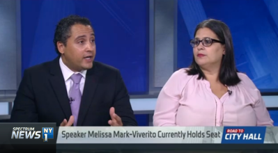 City Council District 8 candidates Robert Rodriguez and Diana Ayala on NY1 last month.