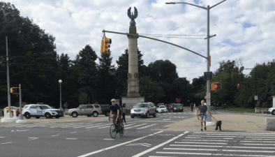 Car traffic exiting Prospect Park's East Drive at Grand Army Plaza on July 10. Photo: David Meyer