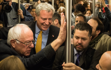 Sanders and de Blasio on the A train this morning. Photo: Edwin J. Torres/Mayoral Photography Office