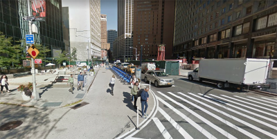 The streets of Lower Manhattan are thick with pedestrians, and cars are a bad fit. Image: Google Maps