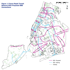 The city says it will bring Select Bus Service to these 21 routes by 2027. Map: NYC Mayor's Office/DOT