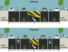 CB 7 asked DOT to do better than painted bike lanes on 110th Street, depicted above. Image: DOT