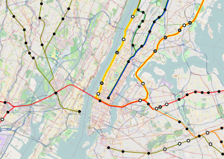 Solid circles represent existing rail stations, gray circles represent planned stations, and white circles represent stations Levy recommends adding to New York's regional rail system. Image: Alon Levy/Pedestrian Observations