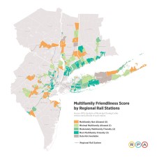 RPA found that 20 percent of regional rail stations outside New York City allow single-family homes to the exclusion of any other housing type. Map: RPA