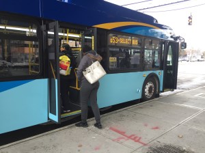 All-door boarding at Rockaway Boulevard.  You still can't do this on almost every bus. Photo: David Meyer
