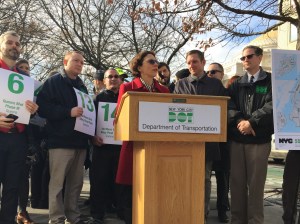 DOT Commissioner Polly Trottenberg speaking at this morning's announcement. Photo: David Meyer
