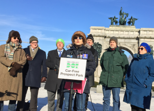 On a frigid January morning, DOT Commissioner Polly Trottenberg celebrated the first official day of a car-free Prospect Park. Photo: David Meyer