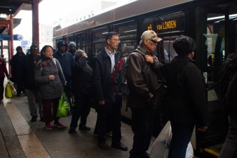 If NYC had citywide all-door boarding and proof-of-payment, these bus riders would be moving already. Photo: Bus Turnaround Coalition