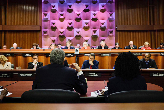 Mayor de Blasio testifying in Albany yesterday. Photo: Ed Reed/Mayoral Photography Office