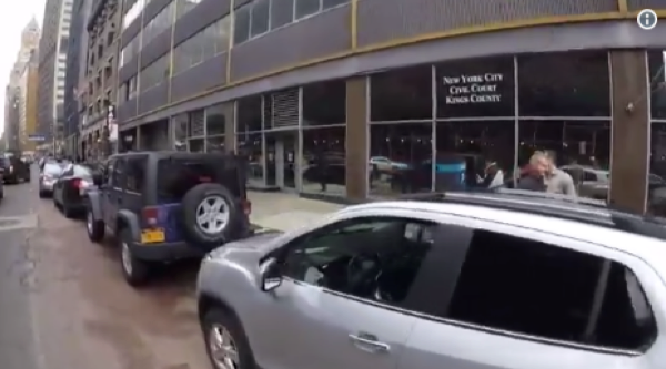 As many as 40 buses an hour are disrupted by public employees who have taken over the curbside lane on Livingston Street. Video still: @JarekFA