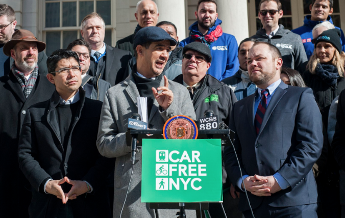 Council Member Ydanis Rodriguez announcing this year's Car-Free Day earlier today. Not present: Bill de Blasio. Photo: Office of NYC Council Speaker
