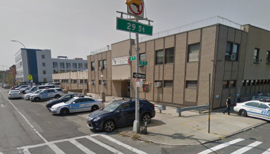 The Fourth Avenue bike lane won't have physical protection outside the 72nd Precinct. Image: Google Maps