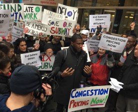 Council Member Jumaane Williams and advocates outside Governor Cuomo's Manhattan offices last night. Photo: David Meyer