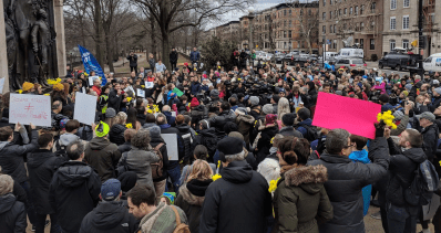 The rally at the Ninth Street entrance to Prospect Park. Photo: Bahij Chancey