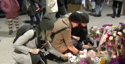 Vigil for Abigail Blumenstein and Joshua Lew. Video still: WCBS