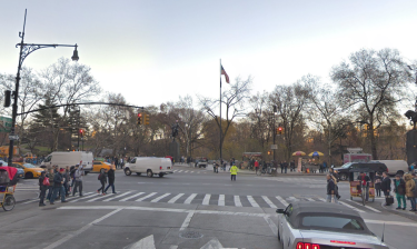 Missing from the Sixth Avenue entrance of soon-to-be-car-free Central Park: safe space for biking. Photo: Google Maps