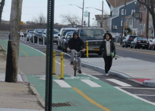 DOT installed a bikeway and other safety measures after a drunk driver killed Sean Ryan on Gerritsen Avenue. Photo: DOT