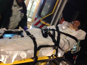 Gregg Baker sustained a broken clavicle, two broken ribs, and a collapsed lung when an unidentified man knocked him off his bike in the Eighth Avenue bike lane on May 14.